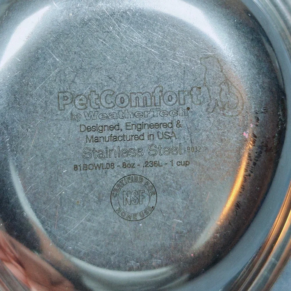 PetComfort WeatherTech Stainless Steel 1 Pet Bowl 8oz 1 Cup Made in USA 81BOWL08